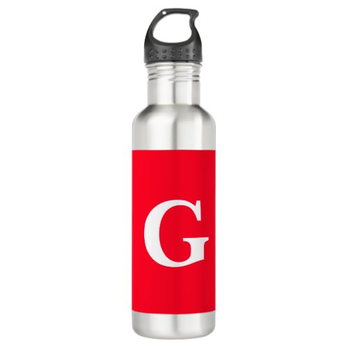 Initial Letter Monogram Red White Plain Simple Stainless Steel Water Bottle