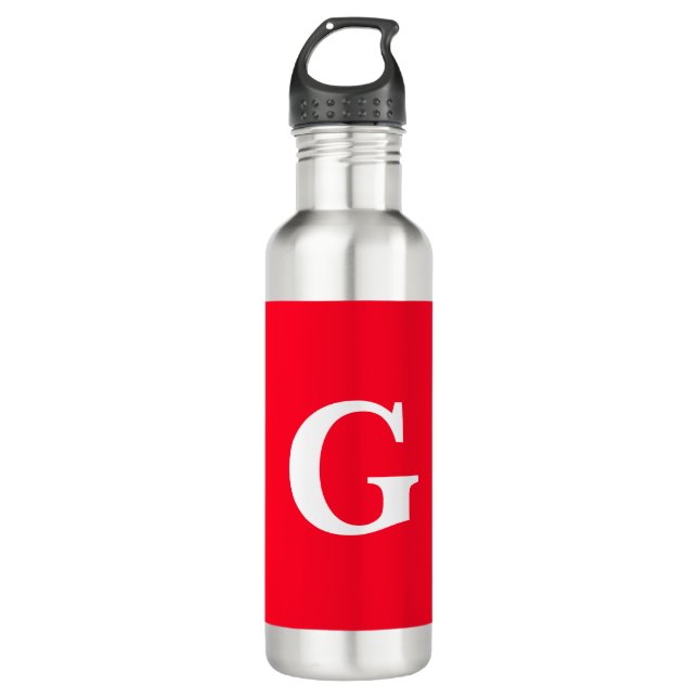 Initial Letter Monogram Red White Plain Simple Stainless Steel Water Bottle (Front)