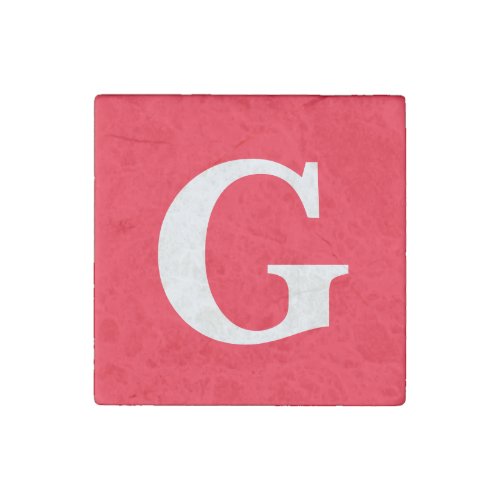 Initial Letter Monogram Red White Plain Simple Stone Magnet