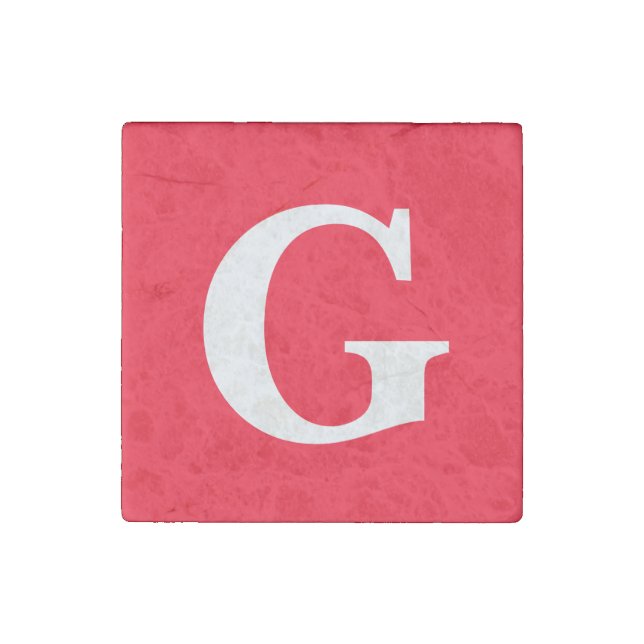 Initial Letter Monogram Red White Plain Simple Stone Magnet (Front)
