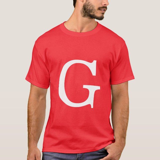 Initial Letter Monogram Red White Plain Simple T-Shirt (Front)