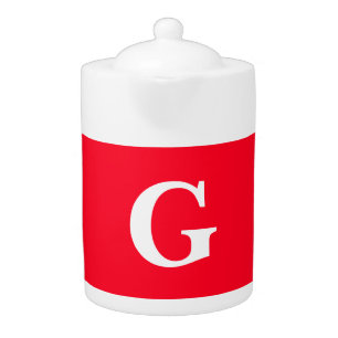 Initial Letter Monogram Red White Plain Simple Teapot
