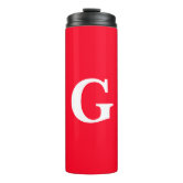 Red & White Initial Letter Monogrammed Plain Stainless Steel Water Bottle