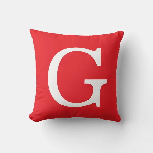Initial Letter Monogram Red White Plain Simple Throw Pillow (Front)