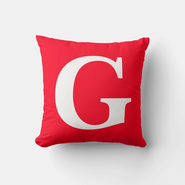 Initial Letter Monogram Red White Plain Simple Throw Pillow (Front)