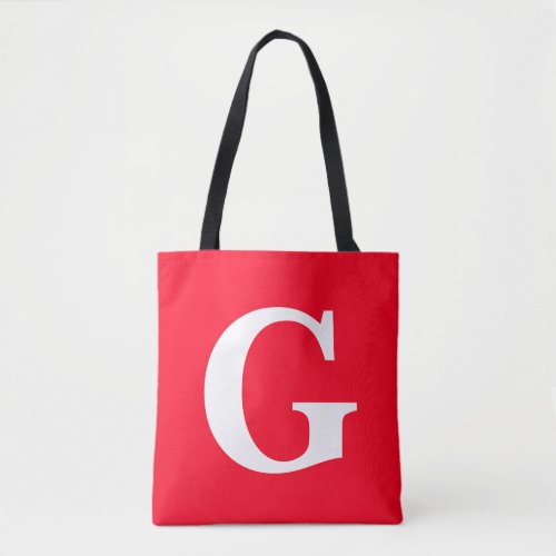 Initial Letter Monogram Red White Plain Simple Tote Bag