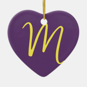 Initial Letter Monogram Stylish Indigo Yellow Ceramic Ornament