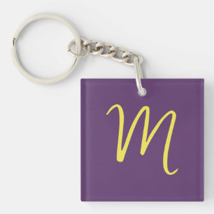 Initial Letter Monogram Stylish Indigo Yellow Keychain
