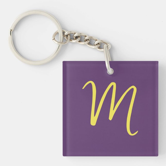 Initial Letter Monogram Stylish Indigo Yellow Keychain (Front)