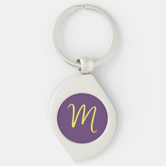 Initial Letter Monogram Stylish Indigo Yellow Keychain (Front)