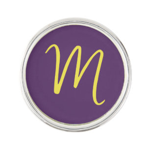 Initial Letter Monogram Stylish Indigo Yellow Lapel Pin
