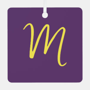 Initial Letter Monogram Stylish Indigo Yellow Metal Ornament