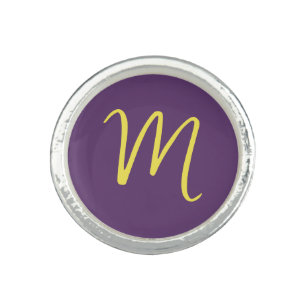 Initial Letter Monogram Stylish Indigo Yellow Ring