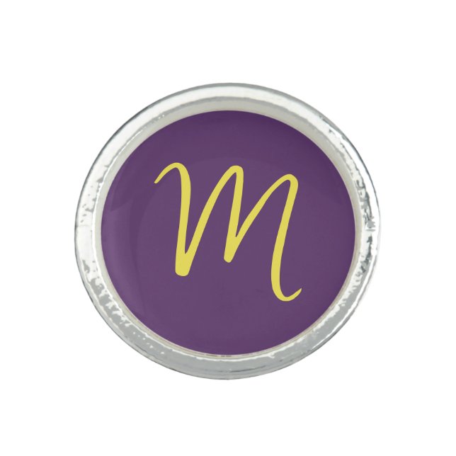 Initial Letter Monogram Stylish Indigo Yellow Ring (Front)