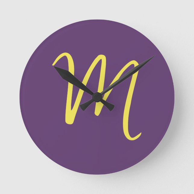 Initial Letter Monogram Stylish Indigo Yellow Round Clock (Front)