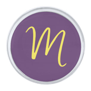 Initial Letter Monogram Stylish Indigo Yellow Silver Finish Lapel Pin