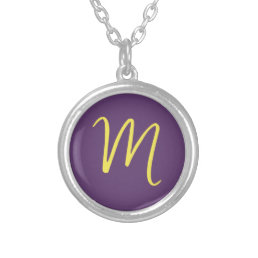 Initial Letter Monogram Stylish Indigo Yellow Silver Plated Necklace