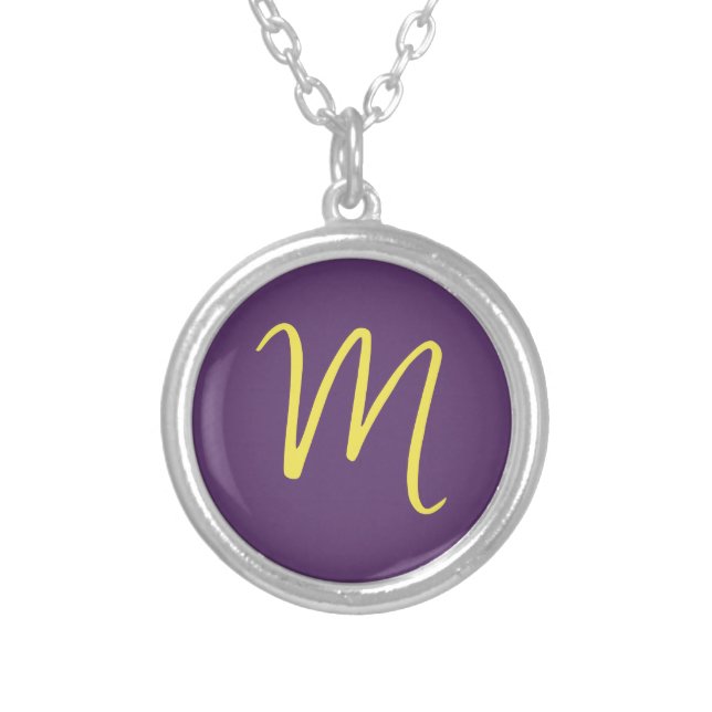 Initial Letter Monogram Stylish Indigo Yellow Silver Plated Necklace (Front)