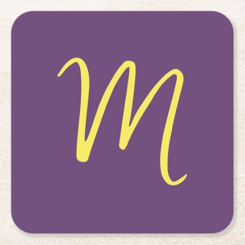 Initial Letter Monogram Stylish Indigo Yellow Square Paper Coaster