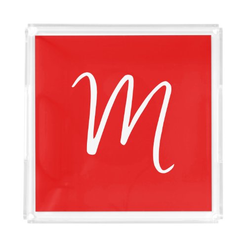 Initial Letter Monogram Stylish Red White Acrylic Tray