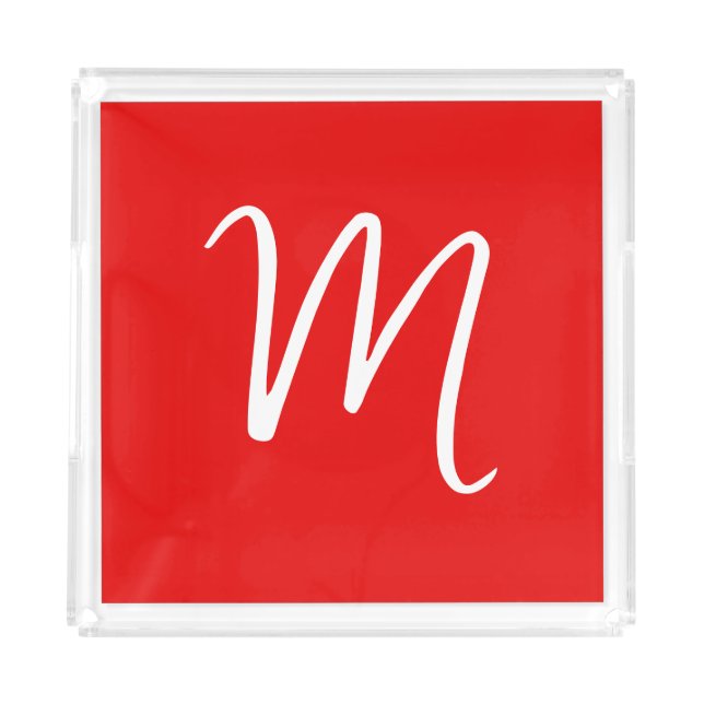 Initial Letter Monogram Stylish Red White Acrylic Tray (Front)