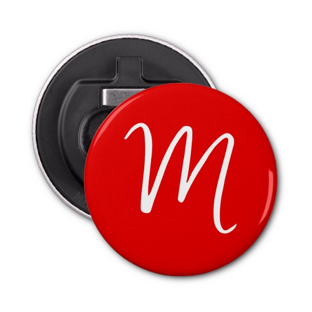 Initial Letter Monogram Stylish Red White Bottle Opener (Front)