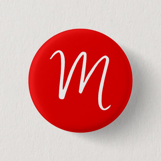 Initial Letter Monogram Stylish Red White Button (Front)