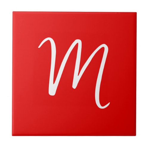 Initial Letter Monogram Stylish Red White Ceramic Tile