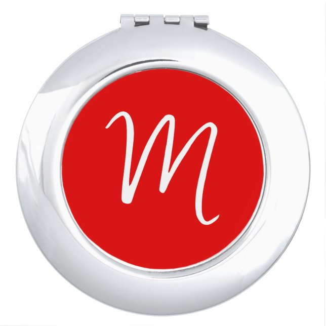 Initial Letter Monogram Stylish Red White Compact Mirror (Front)