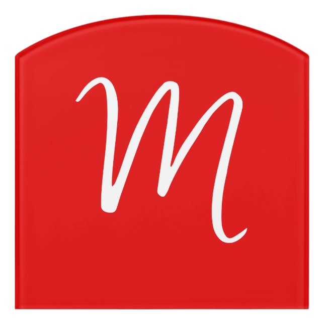 Initial Letter Monogram Stylish Red White Door Sign (Contour Front)