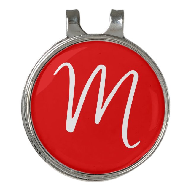 Initial Letter Monogram Stylish Red White Golf Hat Clip (Front)