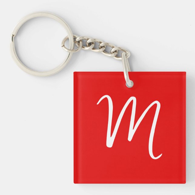 Initial Letter Monogram Stylish Red White Keychain (Front)