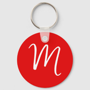 Initial Letter Monogram Stylish Red White Keychain