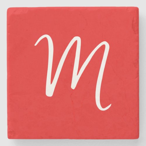 Initial Letter Monogram Stylish Red White Stone Coaster