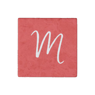 Initial Letter Monogram Stylish Red White Stone Magnet