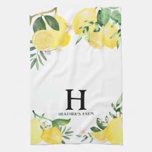 Initial Letter Monogrammed Lemon Garden Kitchen Towel