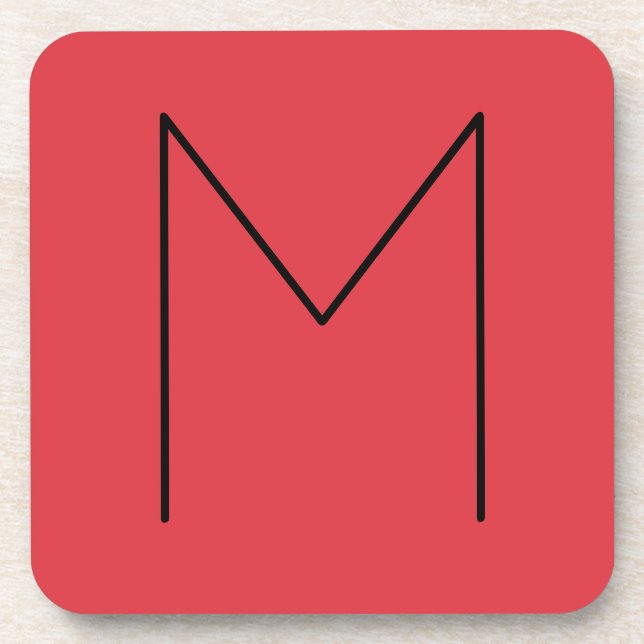 Initial Letter Monogrammed Modern Minimalist Red Beverage Coaster (Front)