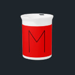 Initial Letter Monogrammed Modern Minimalist Red Beverage Pitcher<br><div class="desc">Extremely aesthetic and remarkable initial stands out on a red background.

You can change the information on the template with your own personal information with easy and useful editing tools. Thus,  you will have a product that is completely unique to you.</div>