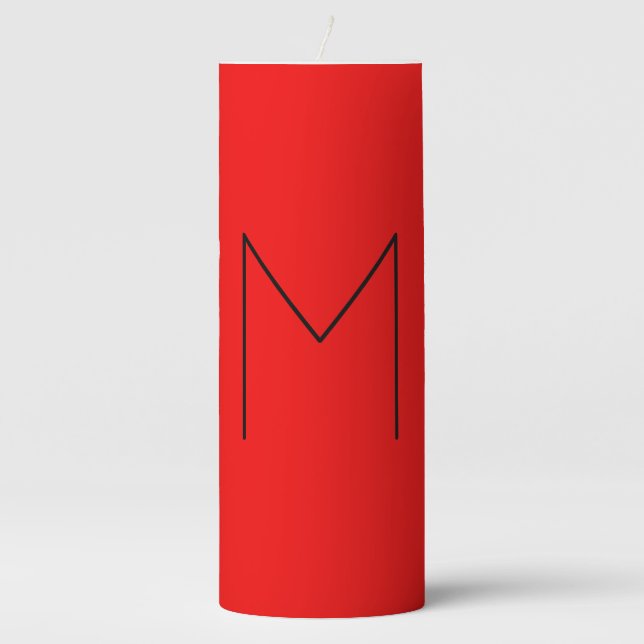 Initial Letter Monogrammed Modern Minimalist Red Pillar Candle (Front)