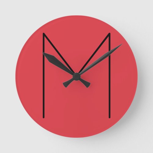 Initial Letter Monogrammed Modern Minimalist Red Round Clock