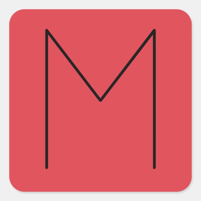 Initial Letter Monogrammed Modern Minimalist Red Square Sticker (Front)