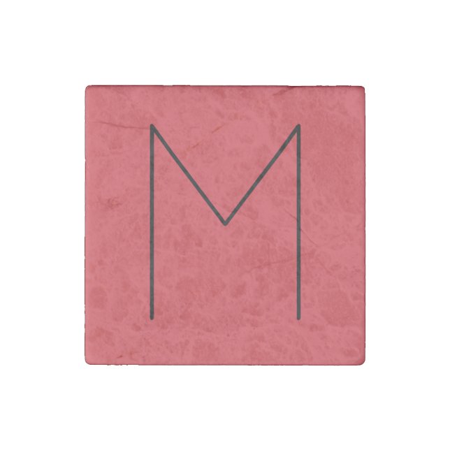 Initial Letter Monogrammed Modern Minimalist Red Stone Magnet (Front)