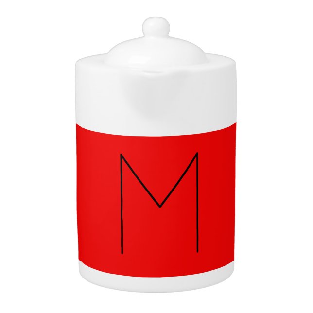 Initial Letter Monogrammed Modern Minimalist Red Teapot (Front)