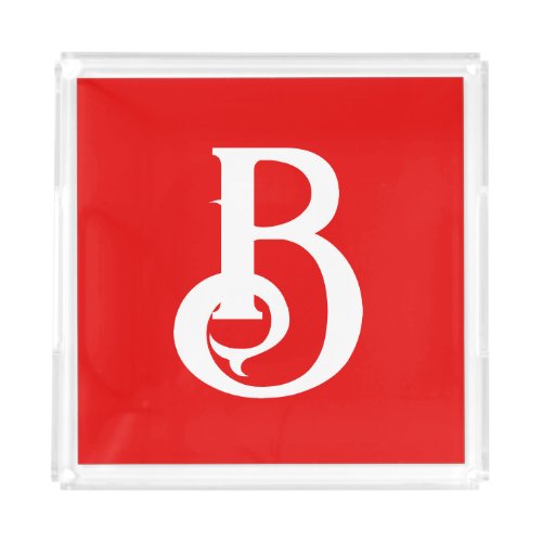 Initial Letter Monogrammed Red White Classical Acrylic Tray
