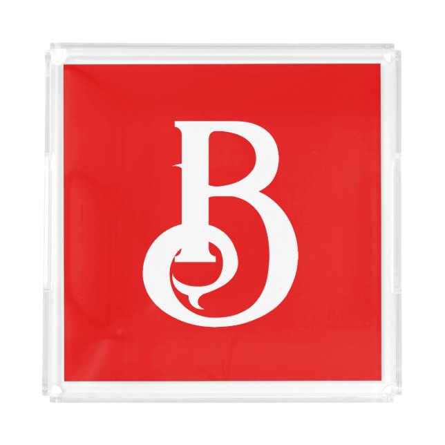 Initial Letter Monogrammed Red White Classical Acrylic Tray (Front)