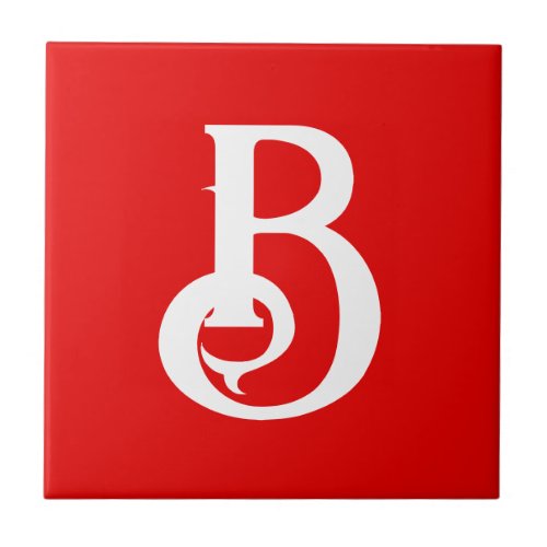 Initial Letter Monogrammed Red White Classical Ceramic Tile