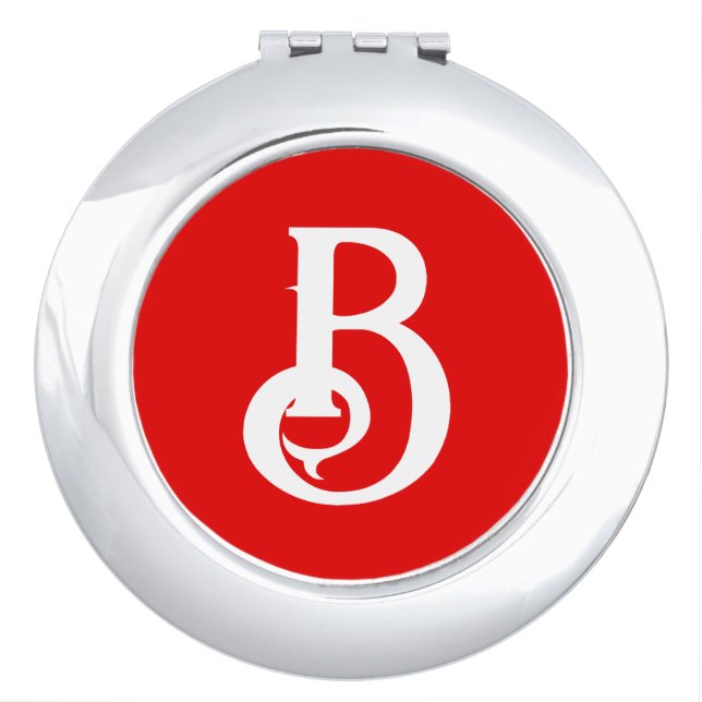 Initial Letter Monogrammed Red White Classical Compact Mirror (Front)