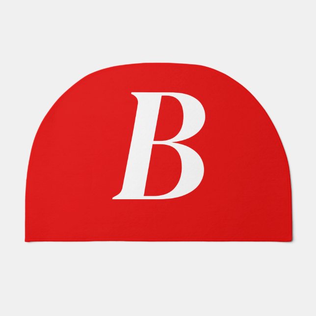 Initial Letter Monogrammed Red White Classical Doormat (Front)