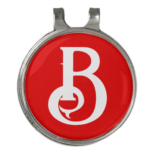 Initial Letter Monogrammed Red White Classical Golf Hat Clip (Front)