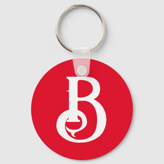 Initial Letter Monogrammed Red White Classical Keychain (Front)